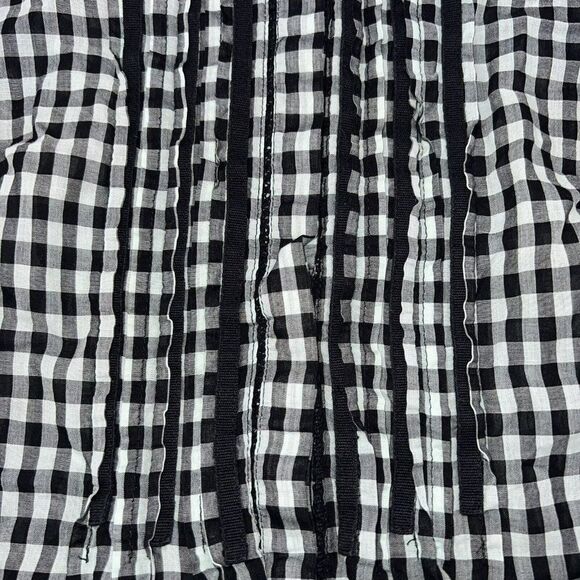 Meadow Rue Sz 6 Button Down Shirt Black Blue Green Plaid Check 3/4 Sleeve - Picture 2 of 4